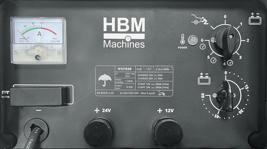 HBM Arrancador y Cargador de Batería 230 Voltios 12-24 Voltios