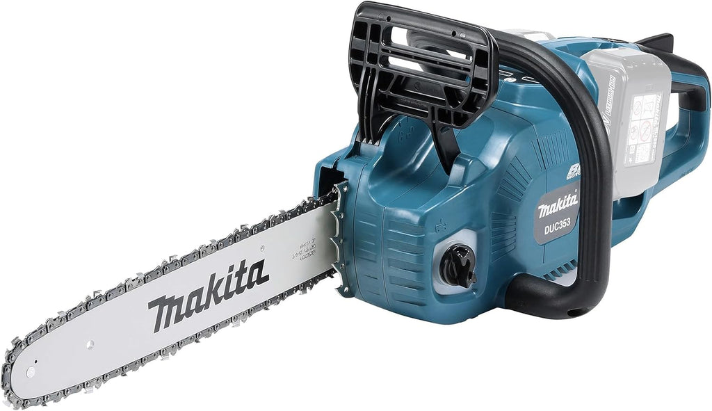 Motosierra a batería Makita DUC353, longitud de espada de 350 mm, funcionamiento a batería