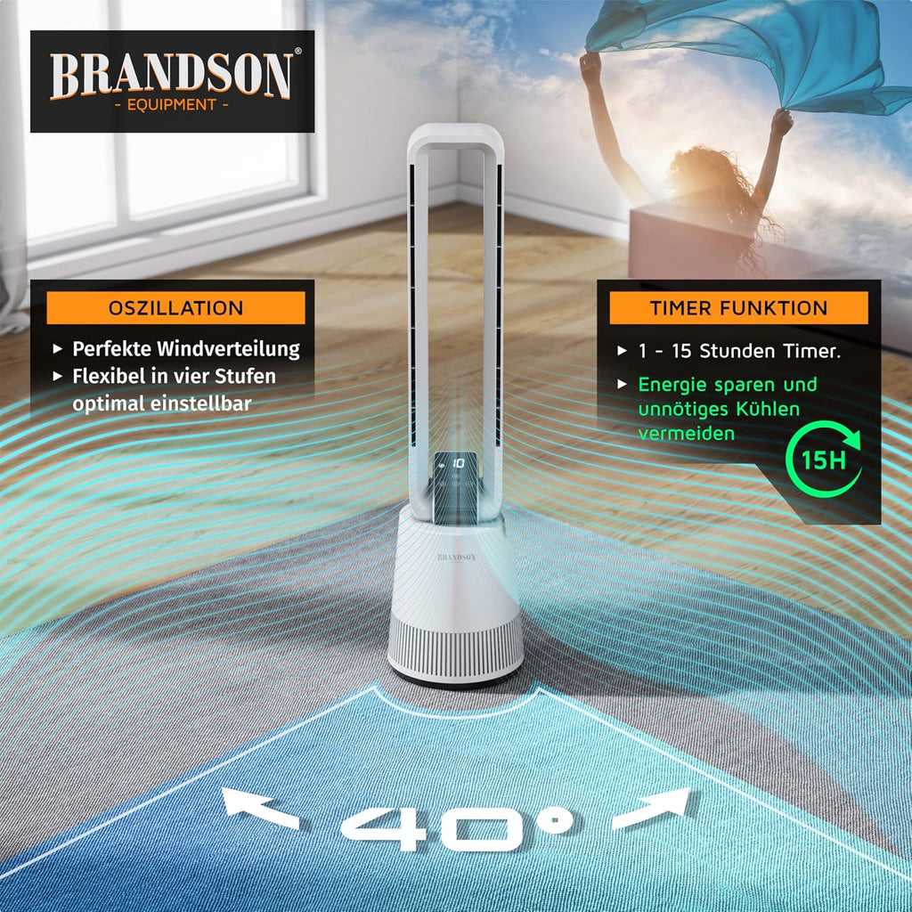 Brandson - Turmventilator DC ECO Line - DC Motor sehr leise - Sleep-Modus – mit Fernbedienung – 3 Modi – Oszillation – energieeffizient – für Schlafzimmer Büro Wohnzimmer Kinderzimmer