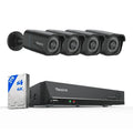 Kit Reolink 4K PoE para exteriores, NVR de 8 canales y 2 TB, 4 cámaras IP de 8 MP, detección de personas y vehículos, 24/7 para interiores/exteriores, RLK8-800B4 negro