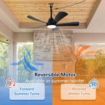 Ventilador de techo para exteriores con luz IP65 resistente al agua, 106 cm, silencioso, con iluminación y mando a distancia, regulable, 6 velocidades, temporizador, lámpara con ventilador para terraza y cenador, negro