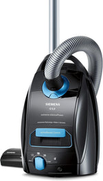 Aspiradora con bolsa Siemens Q5.0 extreme silencePower VSQ5X1230, ideal para alérgicos, filtro higiénico, gran potencia de succión, cepillo para parquet, alfombras y azulejos, cable largo, 850 W, negro