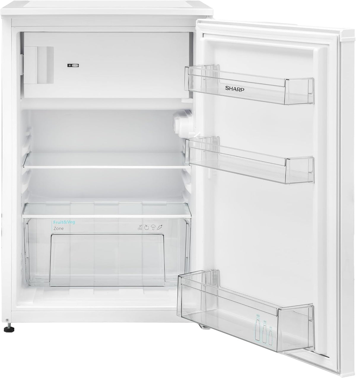 SHARP SJ-UD121T2W-EU freistehender Kühlschrank mit Gefrierfach (EEK D, 121 L, 40 dB), (Gemüsefach), Weiß, H83,8 x B54cm