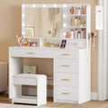 Hzuaneri Schminktisch mit 10 LED-Beleuchtung, Hocker, Frisiertisch mit Große Spiegel, Schminktische mit Stecker, Und Haartrocknerhalter, Und Mehreren Schubladen, Weiß DT42903XEU