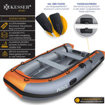 KESSER® Bote neumático Wave 230-320 cm set de 6 piezas inflable – Bote + banco, bomba de aire, remos, kit de reparación, bolsa, bote de pesca, bote de remo pequeño y grande - opción de combinación con motor, apto para agua salada