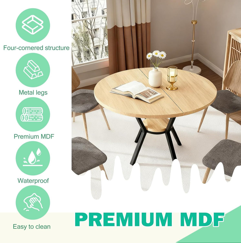 Mesa de comedor redonda TWSOUL para 2–4 personas, mesa de cocina pequeña de madera, mesa de comedor con estante, mesa para cocina, salón u oficina, diseño industrial, 80 x 75 cm
