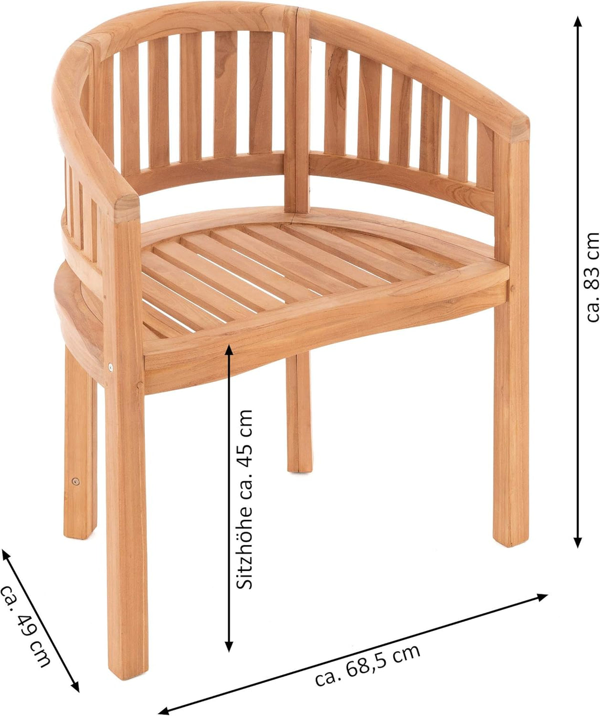 Nexos Trading DIVERO Silla de plátano Sarasota curvada de madera de teca, tratada – Hecha a mano – Color: marrón natural