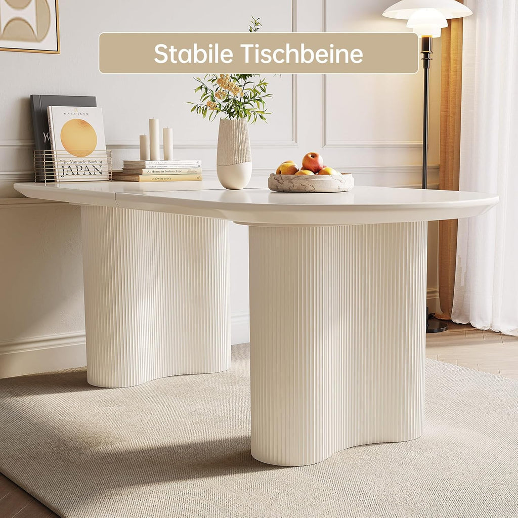 Mesa de comedor blanca con patas de columna, mesa minimalista moderna para 4-6 personas, ideal para comedor, cocina y espacios pequeños, diseño que ahorra espacio, elegante y duradera, solo mesa de comedor. (160 cm)