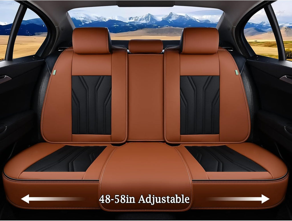 Fundas de asiento trasero FLORICH, fundas de asiento de coche de piel, protector de asiento trasero impermeable, cojín de asiento universal para la mayoría de coches, camionetas y SUV - Marrón y negro