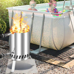 Calentador de piscina de leña Fiqops, calefactor de piscina con fuego, calentador de piscina de acero inoxidable tipo barril, horno para piscina con conexiones de 32-38 mm, calentador de piscina exterior de leña, con alfombrilla ignífuga y bandeja