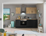 Stella Trading Turin Z Cocina compacta 220 x 211 x 60 cm, negro - Sin electrodomésticos - Cocina moderna y espaciosa en aspecto de roble Artisan con mucho espacio de almacenamiento