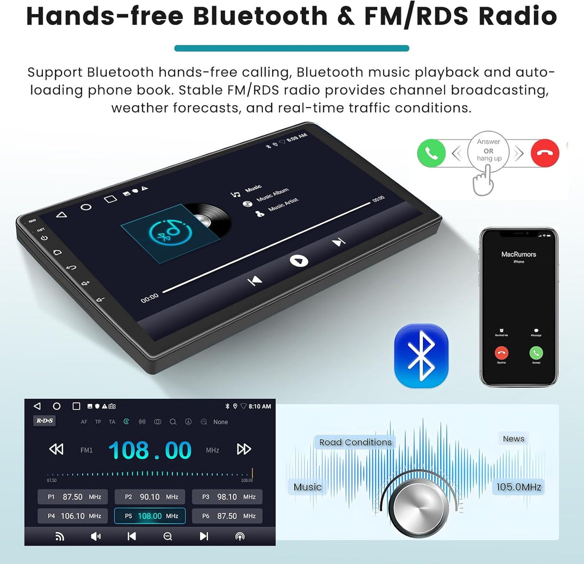 [2G+64G] Hikity Autoradio Android 15 para Peugeot 3008 2009-2015, Carplay inalámbrico y Android Auto, pantalla de 9 pulgadas con GPS, WiFi, Bluetooth, Mirror Link, FM/RDS, MIC, SWC, cámara de visión trasera