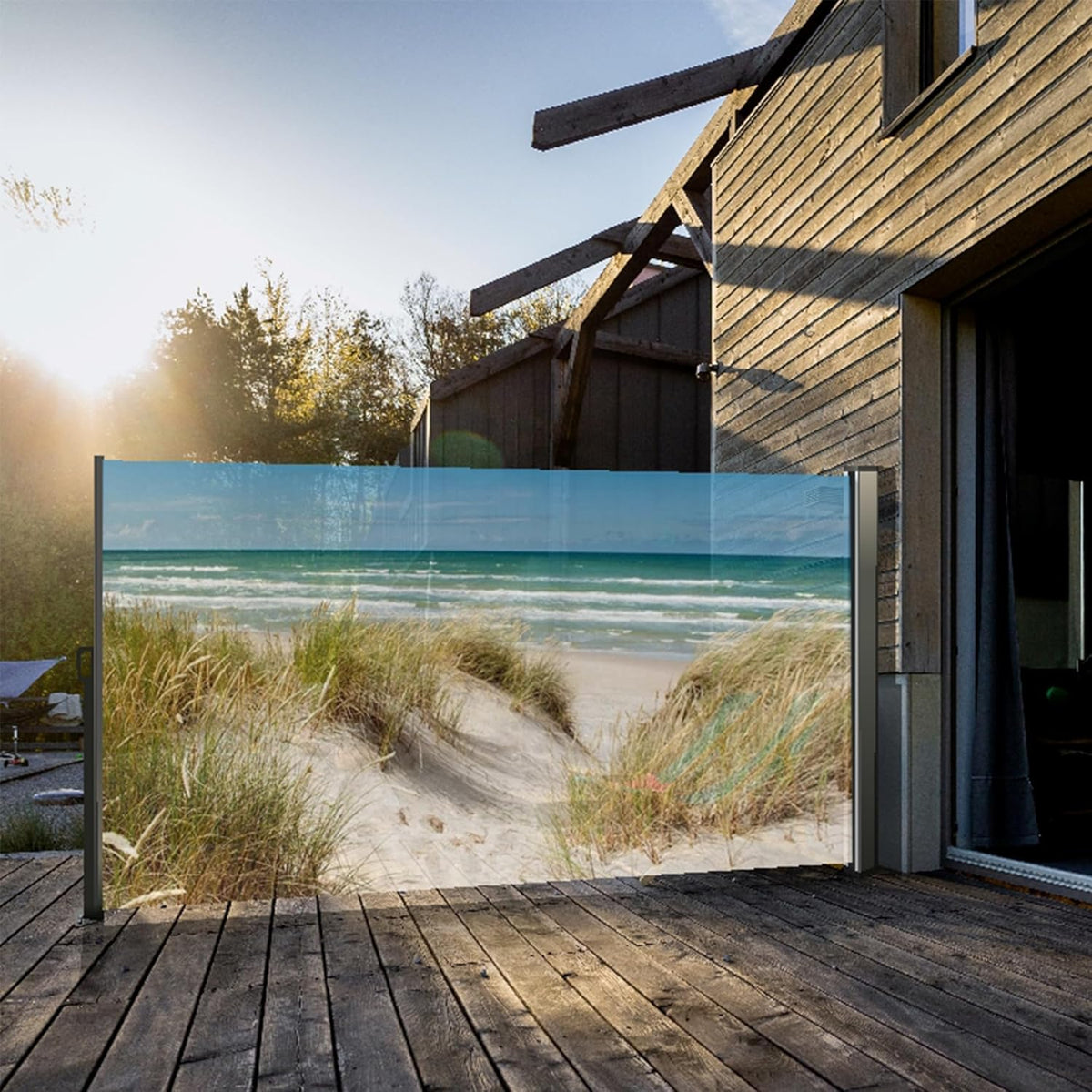 Seitenmarkise Sichtschutz Fotodruck Strand Düne Meer Ostsee Windschutz rechts 160x300 cm