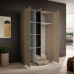 KARL Eleganter 3-türiger Kleiderschrank mit viel Stauraum - Mehrzweckschrank Sonoma Eiche mit Spiegeltür - 120 x 195 x 55 cm