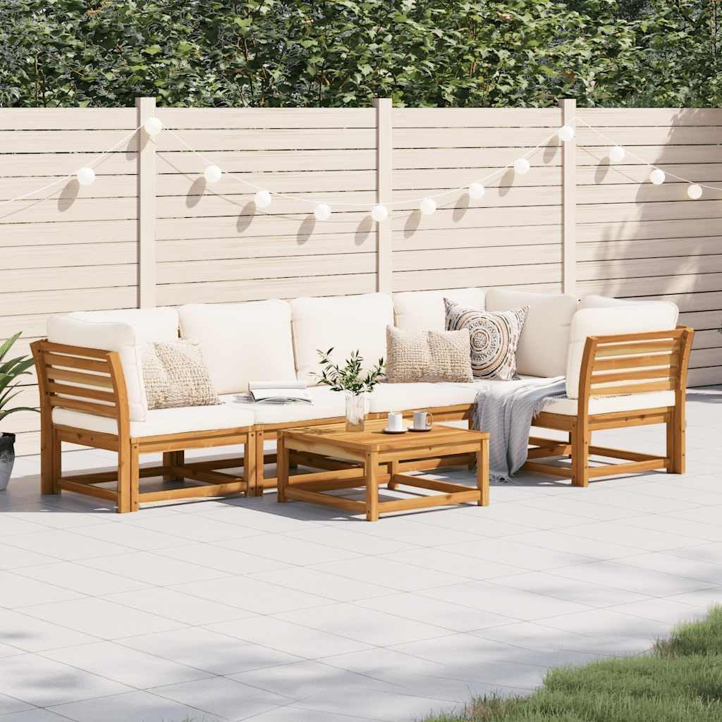 vidaXL Set de salón de jardín 6 piezas, muebles de jardín con cojines diseño de listones, conjunto de asientos para jardín y terraza, sofá modular, madera maciza de acacia
