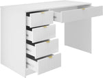 Escritorio Mirjan24 Tireno, 5 cajones universales, frentes estriados, escritorio para estudiantes, mesa de ordenador, escritorio infantil, mesa de trabajo, escritorio para PC, habitación juvenil, habitación infantil (beige arena)