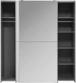 Armario Forte KAIKAIS 170, moderno armario de puertas correderas, 2 puertas, espejo, dormitorio, aglomerado de madera, blanco alto brillo, 170,3 cm de ancho x 190,5 cm de alto x 61,2 cm de profundidad