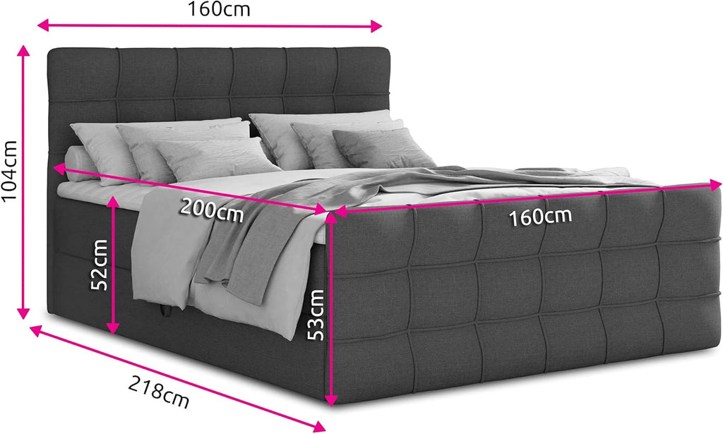 Sofnet Boxspringbett Best Lux mit Fußteil, 2 Bettkästen und Topper - Doppelbett, Bonell-Matratze, Polsterbett, Bett, Betten, Bettgestell, Schlafzimmer (Grau (Inari 91), 160 x 200 cm)