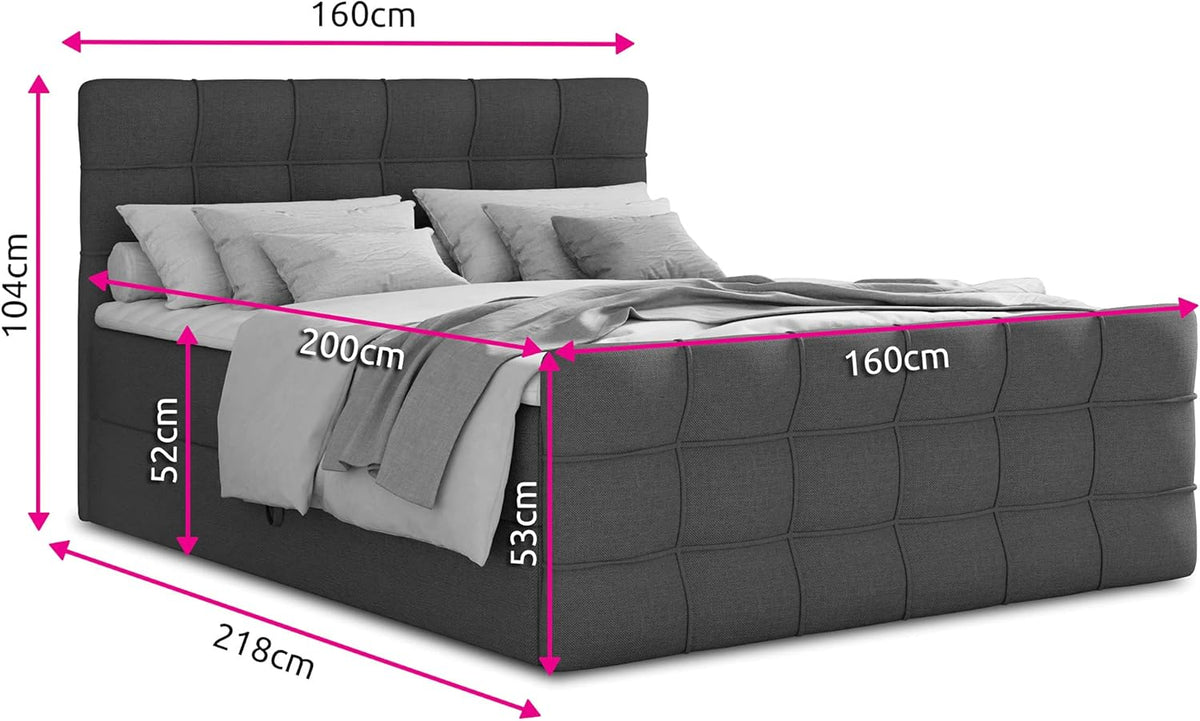 Sofnet Boxspringbett Best Lux mit Fußteil, 2 Bettkästen und Topper - Doppelbett, Bonell-Matratze, Polsterbett, Bett, Betten, Bettgestell, Schlafzimmer (Grau (Inari 91), 160 x 200 cm)