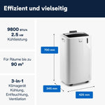 De'Longhi Pinguino - Mobiles Klimagerät, für Räume bis 29 m², mit Luftentfeuchter & Ventilator, 9800 BTU, Leiser Betrieb, Fernbedienung, 24h-Timer, Energieeffizienzklasse A (PACEM90)