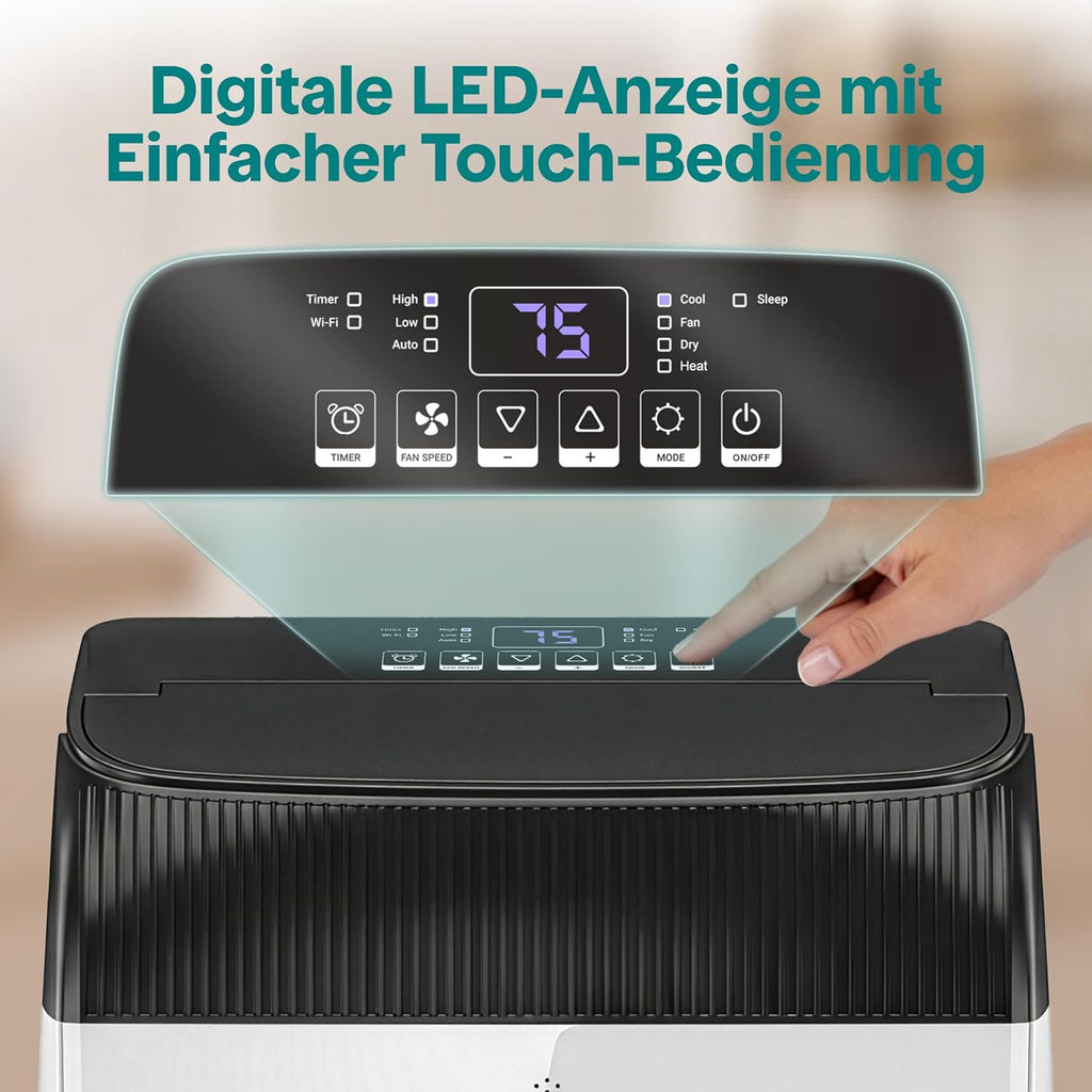 SereneLife klimagerät Mobil- mit Abluftschlauch, 12000 BTU WLAN, 4-in-1 Klimaanlage- Kühlen/Heizen/Ventilieren/Entfeuchten, Digitaldisplay, Timer und Fensterkit, bis 35m², für heiße Sommertage