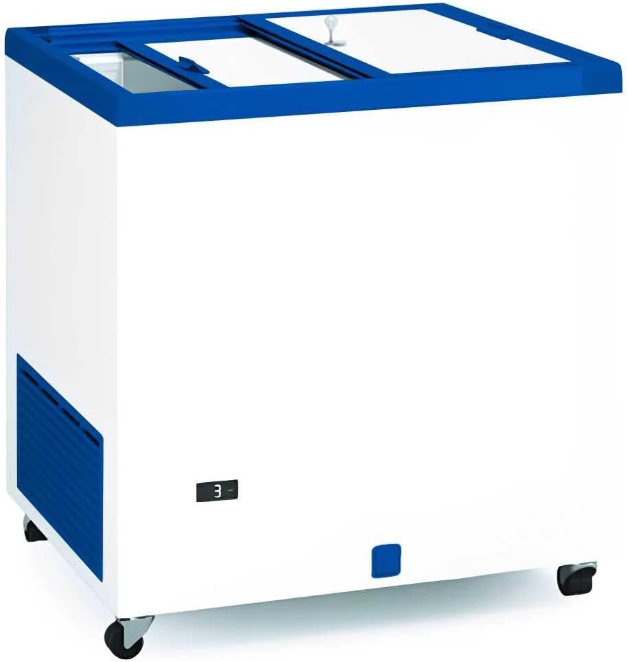 MBH - Congelador horizontal comercial de 222 L con tapa ciega, termostato ajustable, cerradura y ruedas para hostelería y catering (843 x 670 x 895 mm)
