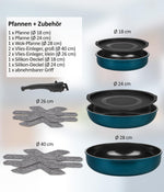 Juego de sartenes y ollas Kelton 3 en 1 con tapa y cortador de verduras, 27 piezas, batería de cocina con sartenes y ollas con revestimiento antiadherente, libre de PFOA y PTFE, mango extraíble