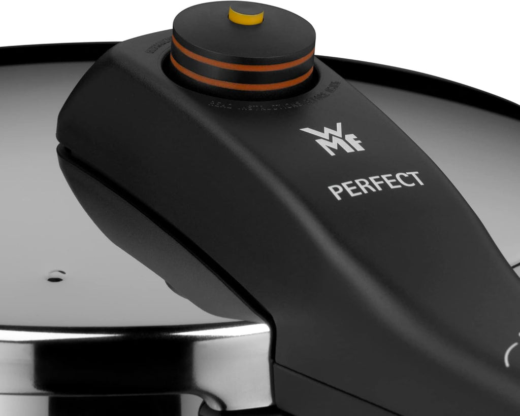 Juego de olla a presión WMF Perfect One Pot para inducción, 2 piezas, ollas a presión de 4,5 l y 3 l, señal de cocción grande, 2 niveles de cocción, mango de tapa extraíble, apto para todo tipo de cocinas, acero inoxidable