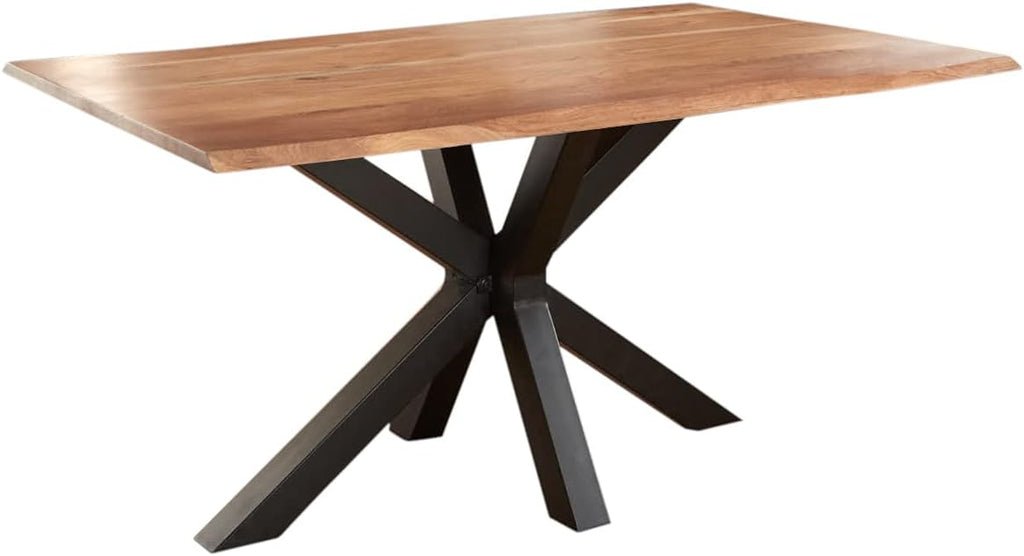 SAM Baumkantentisch 140 x 80 cm Spyro, Akazienholz naturfarben & massiv, Esszimmertisch mit mattschwarzem Spider-Metallgestell, Platte 26 mm