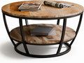 Couchtisch Gianna, rund 86cm, Wohnzimmertisch, Beistelltisch, Tischplatte aus Mangoholz, Metallgestell in Schwarz pulverbeschichtet, mit zusätzlicher Ablage, robust, pflegeleicht