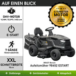 Tractor cortacésped a gasolina BRAST | 9,2 kW (12,5 CV) | Arranque eléctrico | Ancho de corte XXL de 98 cm | Función 2 en 1 | Transmisión de 7 velocidades | Cesta de recogida de 245 L | para grandes superficies de césped de 1.000-5.000 m²