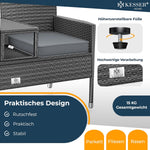 Banco de jardín KESSER® de ratán sintético con mesa, 2 plazas, 143x63x88cm, banco de jardín resistente a la intemperie, banco de exterior, banco de balcón con estante, mueble de jardín de ratán para jardín y balcón + cojines y funda, antracita