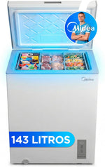 Congelador horizontal MIDEA, 143 l, convertible en frigorífico con motor inverter, control electrónico de temperatura, cestas con asa, silencioso, 37 dB, ahorro de energía