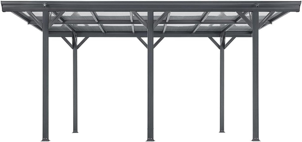 Cochera Juskys con techo plano 5x3 m - Cubierta de aluminio con placas alveolares - Refugio para coches - Montaje independiente - Gris oscuro