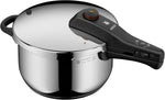 Juego de olla a presión WMF Perfect One Pot para inducción, 2 piezas, ollas a presión de 4,5 l y 3 l, señal de cocción grande, 2 niveles de cocción, mango de tapa extraíble, apto para todo tipo de cocinas, acero inoxidable