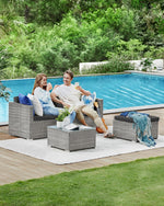 Set de muebles de jardín SONGMICS, muebles de balcón de ratán sintético PE, muebles de terraza, sofá esquinero, exterior, ratán tejido a mano, conjunto lounge, con cojines y mesa de cristal, gris GGF005G05