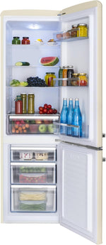 Amica Retro Kühl-Gefrierkombination 244L 181 x 55 x 61,5cm KGCR 387 101 B | 181L Kühlteil 63L Gefrierteil, LED Beleuchtung, Automatische Abtauung, Sicherheitsglas, Chrom-Flaschengitter, Leiser Betrieb