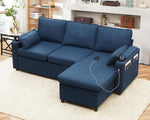 DURASPACE Schlafsofa Ausziehbar 2 in 1 Sektional Couches Schlafcouch mit Lagerung, USB, Getränkehalter, Schlaffunktion und Bettkasten Ecksofa Stauraum für Wohnung Wohnzimmer (Blau)