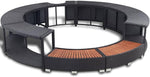 Borde KOIECETA con almacenamiento para jacuzzi spa piscina, borde de piscina de poliratán negro, madera dura, redondo, acero con recubrimiento en polvo (V31009)