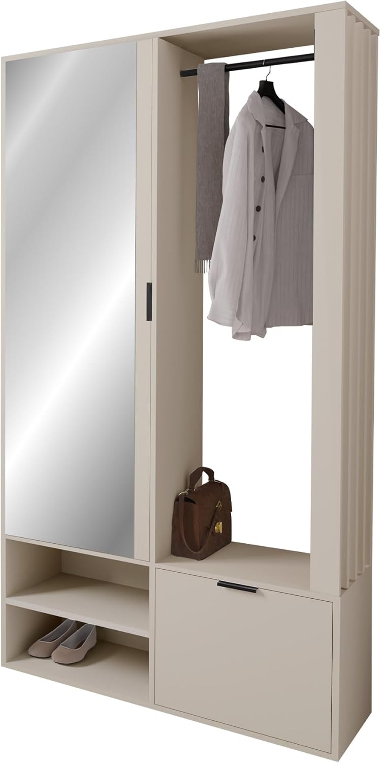 Set de recibidor Mirjan24 Raldento con espejo, perchero, zapatero y compartimentos, perchero de pared, mueble de entrada, recibidor compacto (color cachemir)