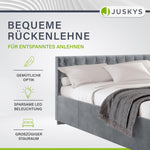 Cama tapizada Juskys Nizza 180x200 cm con colchón, estructura de cama con somier, almacenamiento y luz LED, tapizado de terciopelo, capitoné estilo Chesterfield, gris