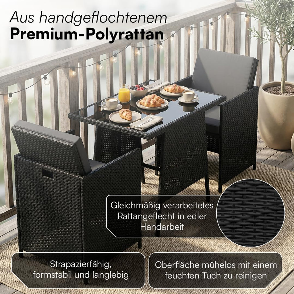STEELSØN Xenara Essgruppe 3-teilig, 2 Personen, Schwarz/Anthrazit, Rattan