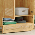 Soweiz Armario con barra, armario de 2 puertas, dormitorio, red de ratán, sala de estar, con solapa inferior, tablero de partículas + ratán de polietileno, natural