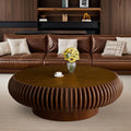Mesa de centro redonda tipo tambor de madera, superficie acanalada, diseño de mediados de siglo, mesa de salón, estable y duradera (B madera de nogal 100 cm)
