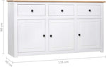 vidaXL Aparador de madera maciza de pino de Panamá con 3 cajones y 3 puertas, cómoda, mueble auxiliar, armario multiusos, alacena, blanco, 135x40x80 cm
