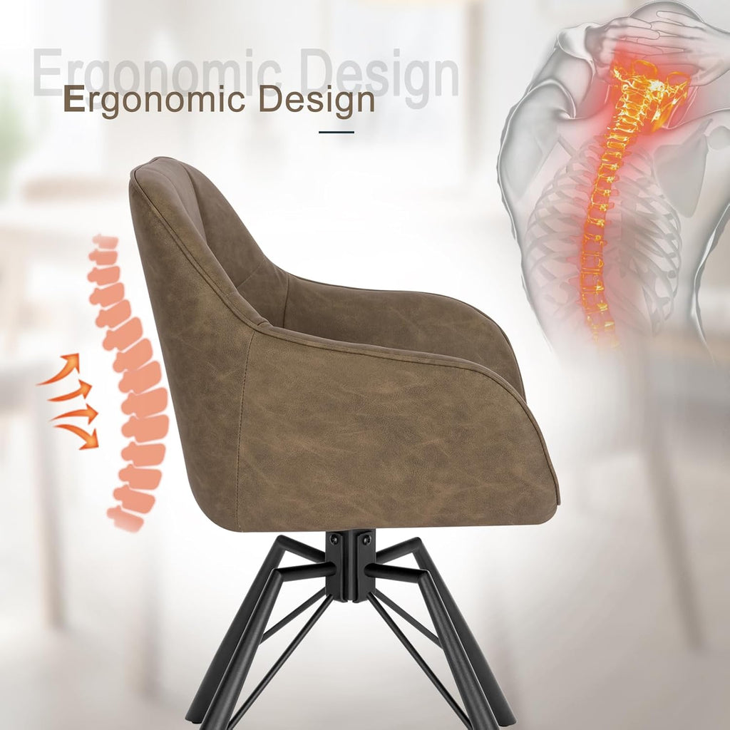 WOLTU Juego de 4 sillas de comedor giratorias, silla de cocina, silla tapizada, silla giratoria, silla cómoda con reposabrazos y respaldo, silla con reposabrazos para comedor y salón, con tapizado de piel sintética, marrón