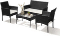 Set de muebles de jardín de ratán sintético para 4 personas, con sofá de 2 plazas, 2 sillas, mesa y cojines, resistente a la intemperie, conjunto de muebles de terraza y balcón en negro para jardín, patio y balcón