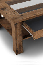 byLIVING Couchtisch Ralph/Eiche-Altholz-Optik dunkel-braun/Sofatisch mit Glaseinlage und großzügiger Schublade in braun/Beistelltisch mit viel Stauraum/B 110, H 43, T 67 cm