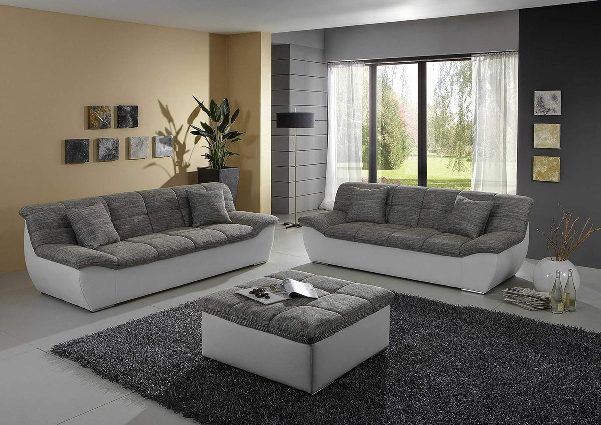 Colección DOMO. Sofá Splash, 3 plazas, sofá, conjunto de tapicería, 232 x 96 x 76 cm (ancho x fondo x alto), blanco-gris
