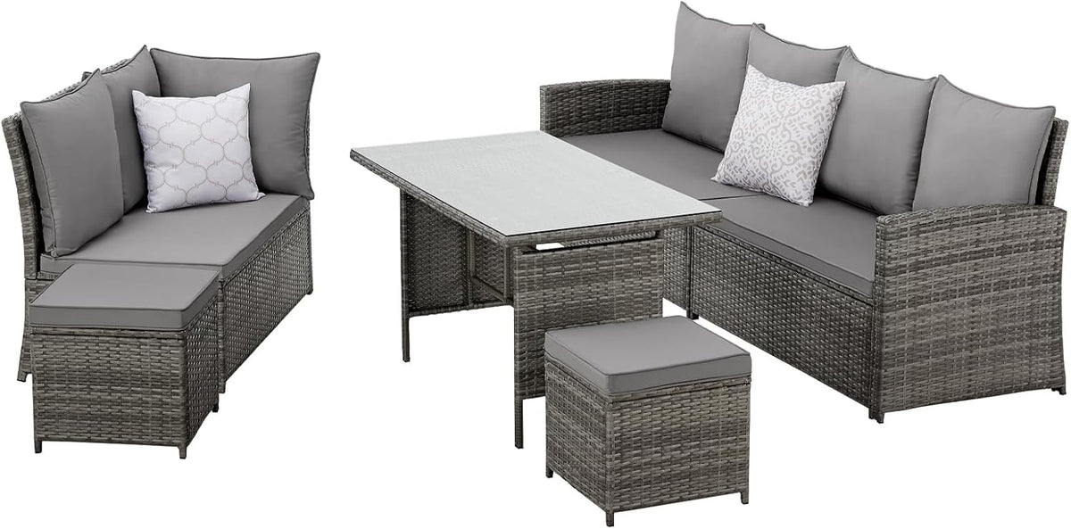 Conjunto de salón para jardín SVITA Monroe, muebles de salón de ratán sintético, grupo de asientos, gris